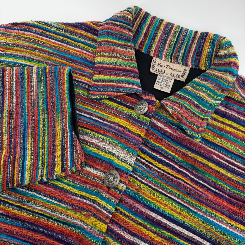 New Direction Jacket Women S Multicolor Striped Woven Cotton Boho Button Front